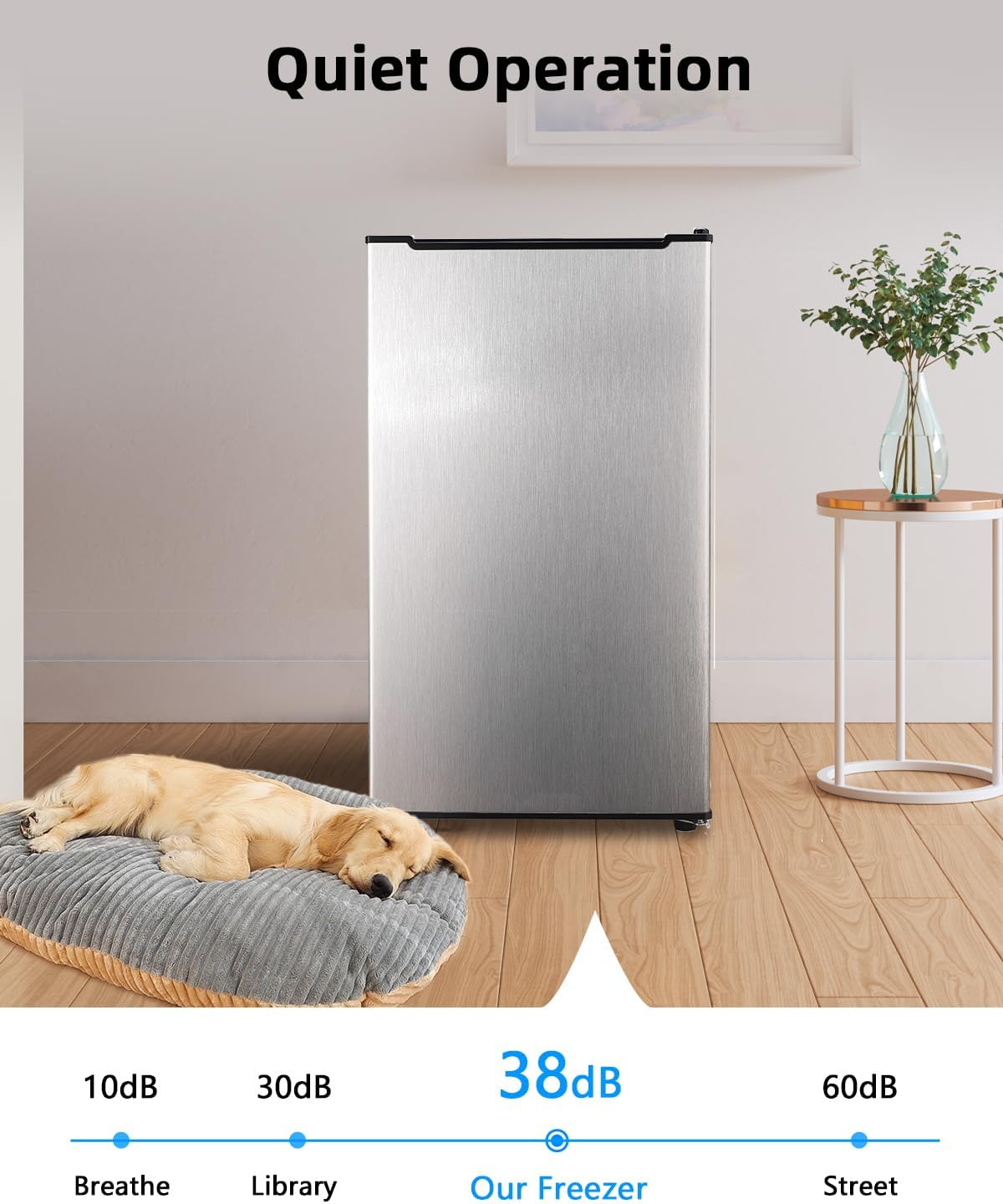 3.2 Cu. Ft. Compact Upright Freezer with 2 Shelves and 3 Level Adjustable Thermostat, Ideal for Office, Bar, Kitchen and Dorm, Silver