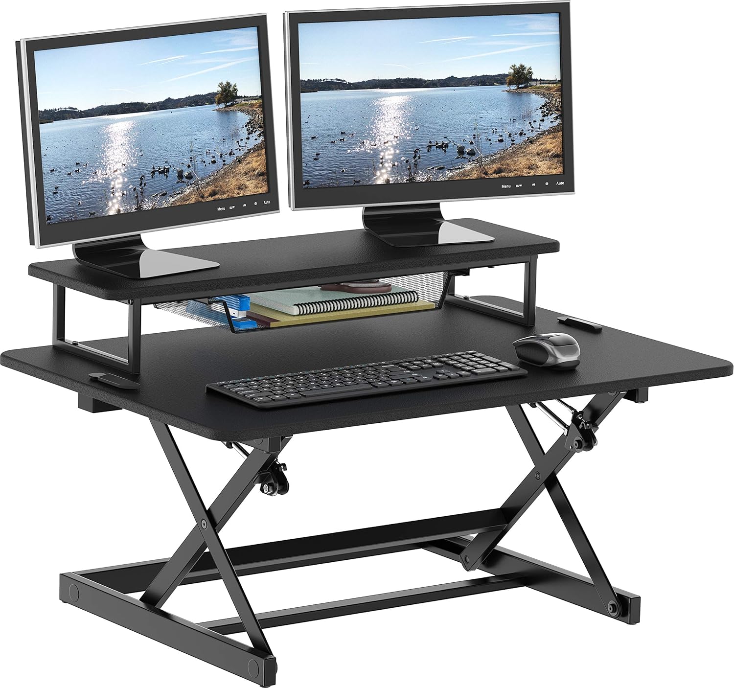 SHW 36-Inch Height Adjustable Standing Desk Converter Sit to Stand Riser Workstation, White