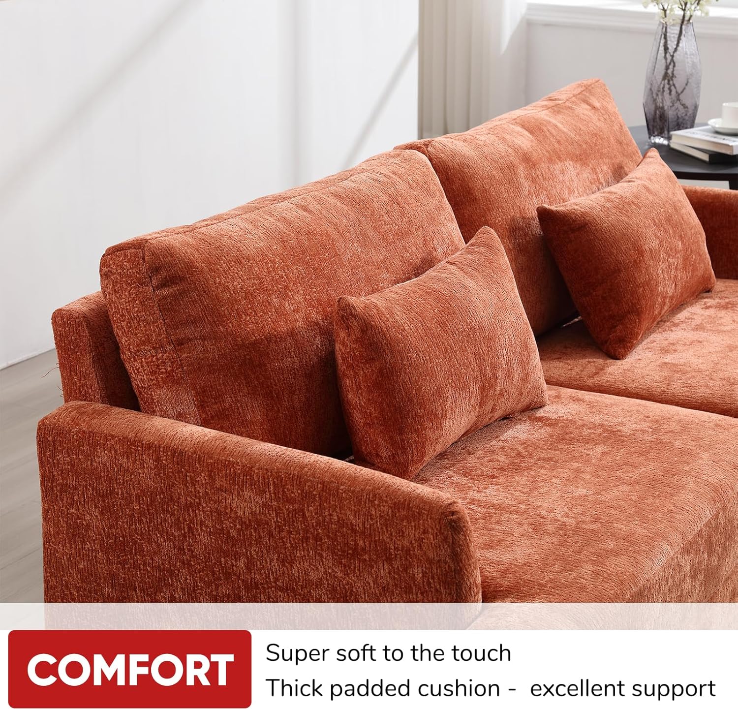 JOYBASE 70 inch Loveseat Sofa, Mid-Century Modern Love Seat Couch with Wood Legs, Upholstered Comfy Sofa for Living Room, Apartment, Office, Bedroom (Burnt Orange, Chenille)