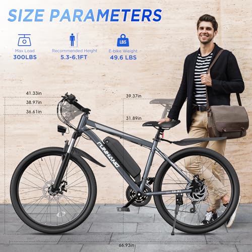 Electric Bike for Adults, 26'' 1000W Peak Ebike, Up to 50 Miles 21.7MPH Electric Mountain Bike with 48V 374.4WH Removable Battery, Adjustable Stem, Fenders, Lockable Suspension Fork, 21-Speed