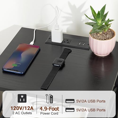 AMHANCIBLE Night Stand Set 2, Nightstand with Charging Station, End Tables Living Room with USB Ports and Outlets, Bedside Tables with Fabric Drawers for Bedroom, Dark Grey HET05XDG