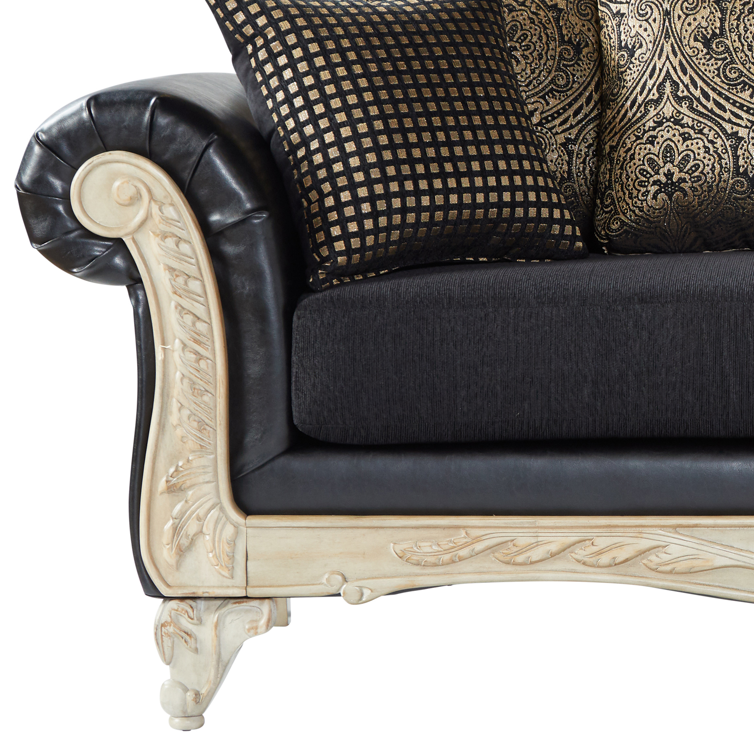 Roundhill San Marino Wood Frame Faux Leather Sofa and Loveseat with 3-Piece Tables Set