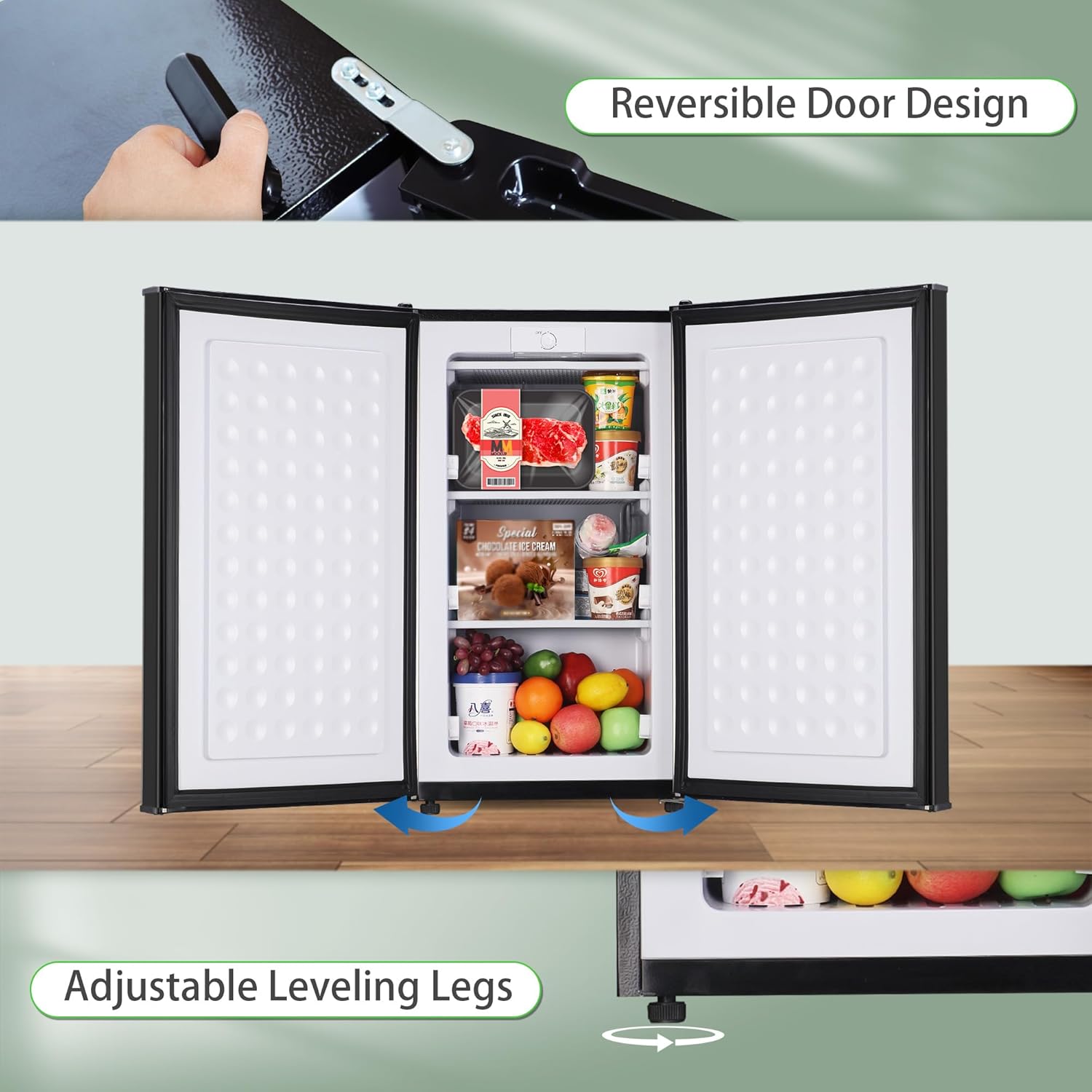 Mini Freezer, 3.0 Cu.Ft Upright Freezer, Small Freezer with 3-Layer Condenser Tube, Reversible Door, Standing Compact Freezer for Home, Kitchen, Office, Apartment(Black)