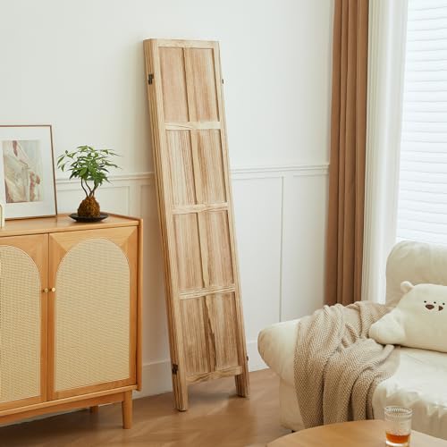 4 Panel Room Divider, 5.6 FT Folding Privacy Screen Room Divider, Partition Divider for Room Separation, Wooden Room Screen Divider Freestanding, for Home Office, Bedroom (Light Brown)
