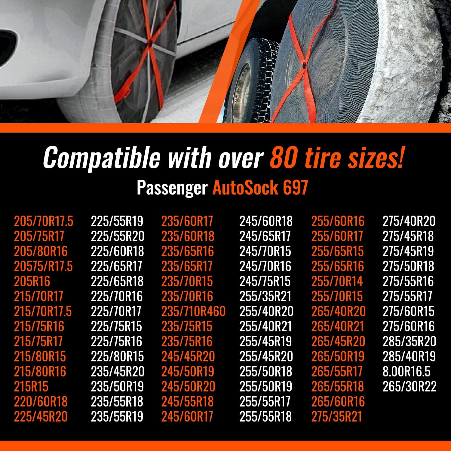 AUTOSOCK 697 Snow Socks for Car, SUV, & Pickup - Better Alternative to Tire Chains (Pack of 2)