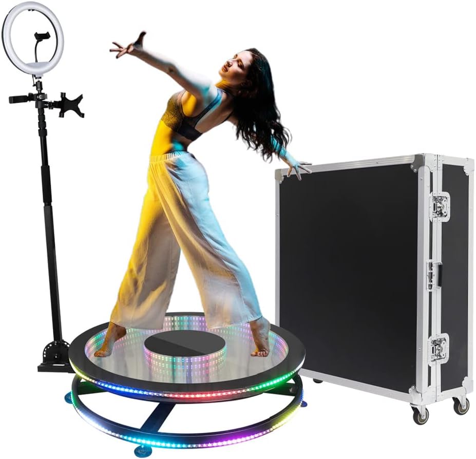 Upgrade 360 Photo Booth Machine for Parties, 360 Photo Booth for Parties,360 Camera Booth Automatic Slow Motion 360 Spin Photo Booth for Cheristmas Wedding (26.8”)