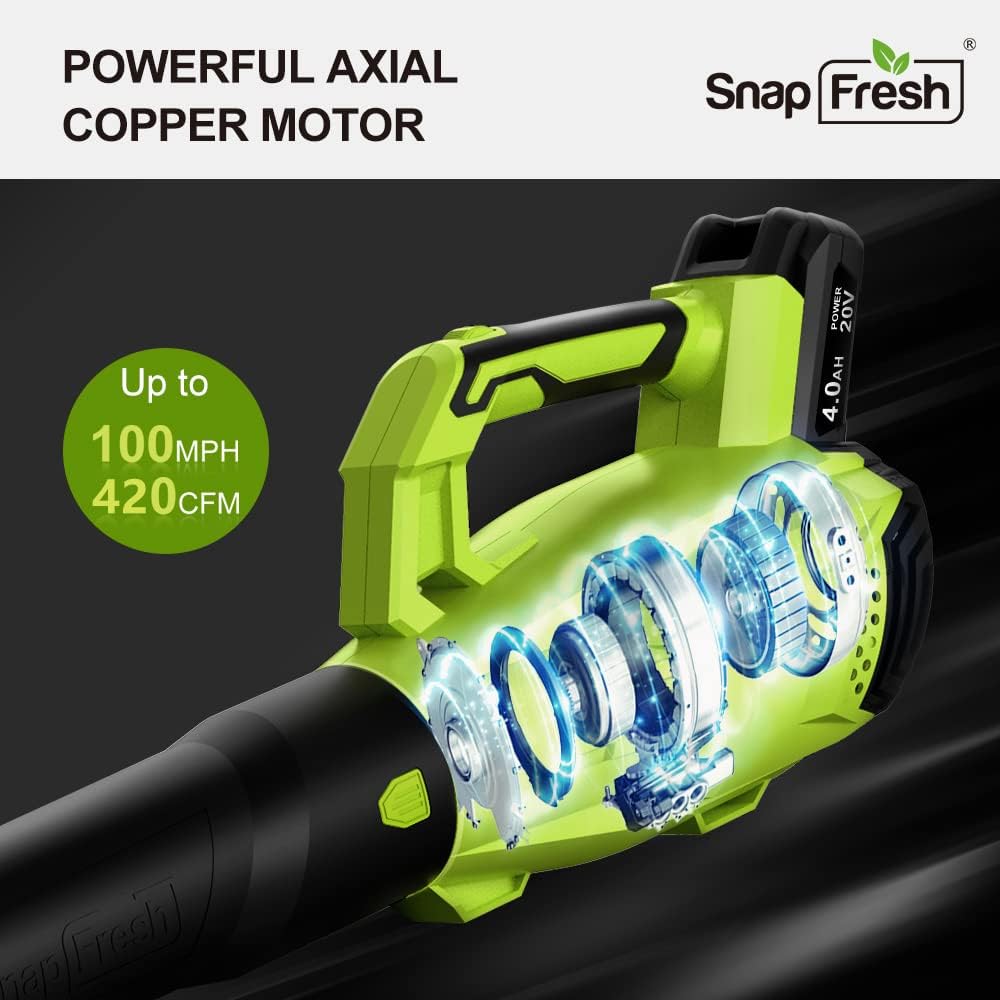 SnapFresh 20V MAX Leaf Blower - 420 CFM Cordless Leaf Blower with 4.0Ah Battery & Charger, Electric Leaf Blowers for Lawn Care, Battery Powered Leaf Blower for Snow Blowing