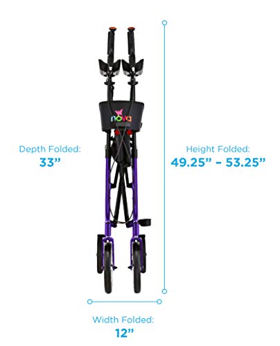 NOVA Phoenix Rise UP Rollator, Upright Walker with Padded & Contoured Forearm Platform, Stand Up Walker with 10” Front Wheels, Foldable and Lightweight at 20 lbs. Color: Blue