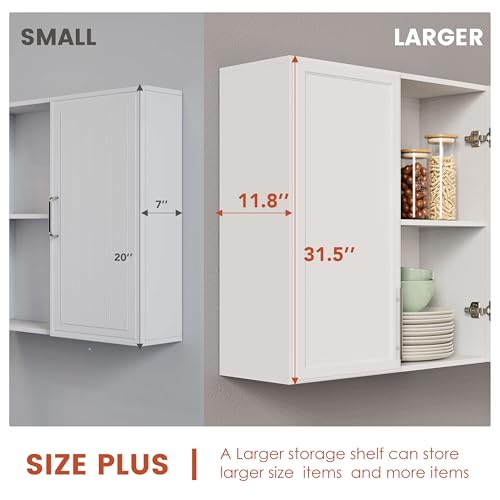 FIMELLO 30" Laundry Room Wall Cabinet with Adjustable Shelf, Large Wall Storage Cabinet, White Wall Cabinet with Doors, Upper Kitchen Cabinet, Cabinets for Laundry, Bathroom, Kitchen -White