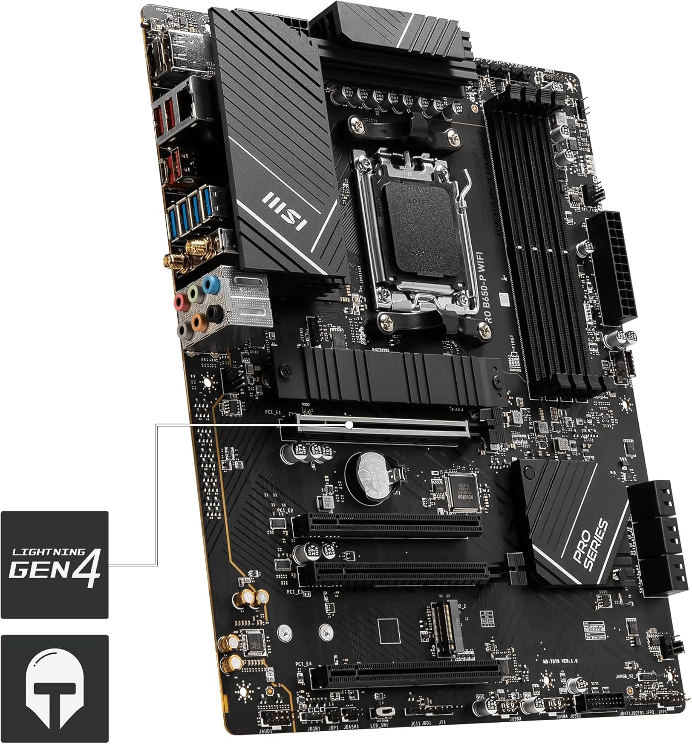 MSI PRO B650-P WIFI AMD AM5 ATX Motherboard, 4x DDR5 ~128GB, 1x PCI-E x16, 2x M.2, 6x SATA, 8x USB 3.2, 1x USB Type C