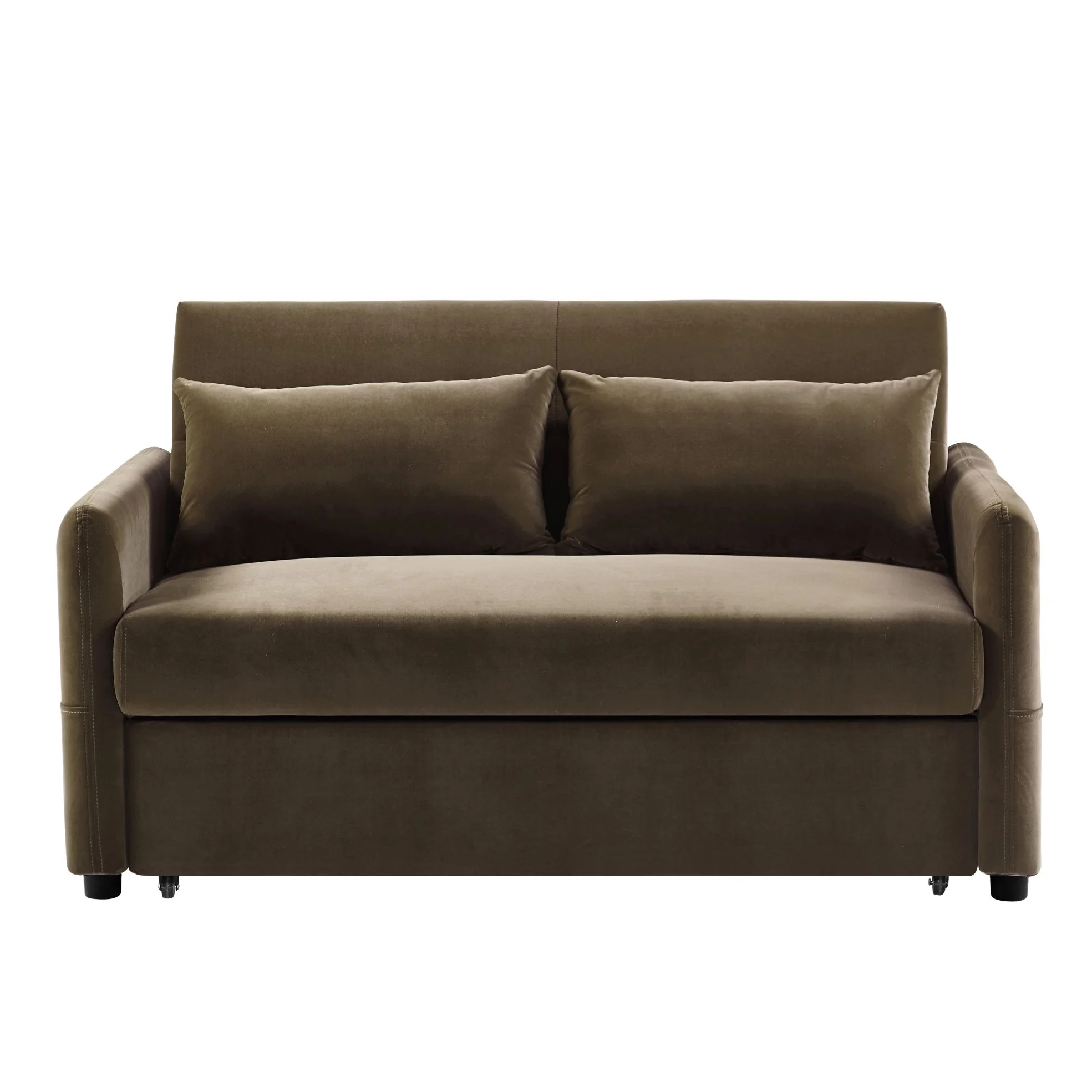 RUXAN Double seat sofa bed sofa with pull-out bed, adjustable backrest with 2 lumbar pillows for small living rooms, apartments, etc.-Light Brown