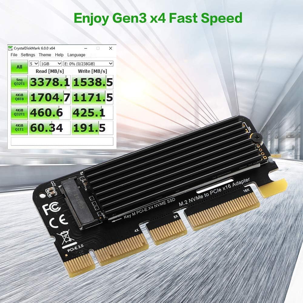 NVME PCIe x16 Adapter Card - BEYIMEI NVMe Adapter M.2 PCIe SSD to PCI-e x4/x8/x16 Converter Card with Heat Sink for M.2 (M Key) NVMe SSD 2230/2242/2260/2280 [Upgraded]