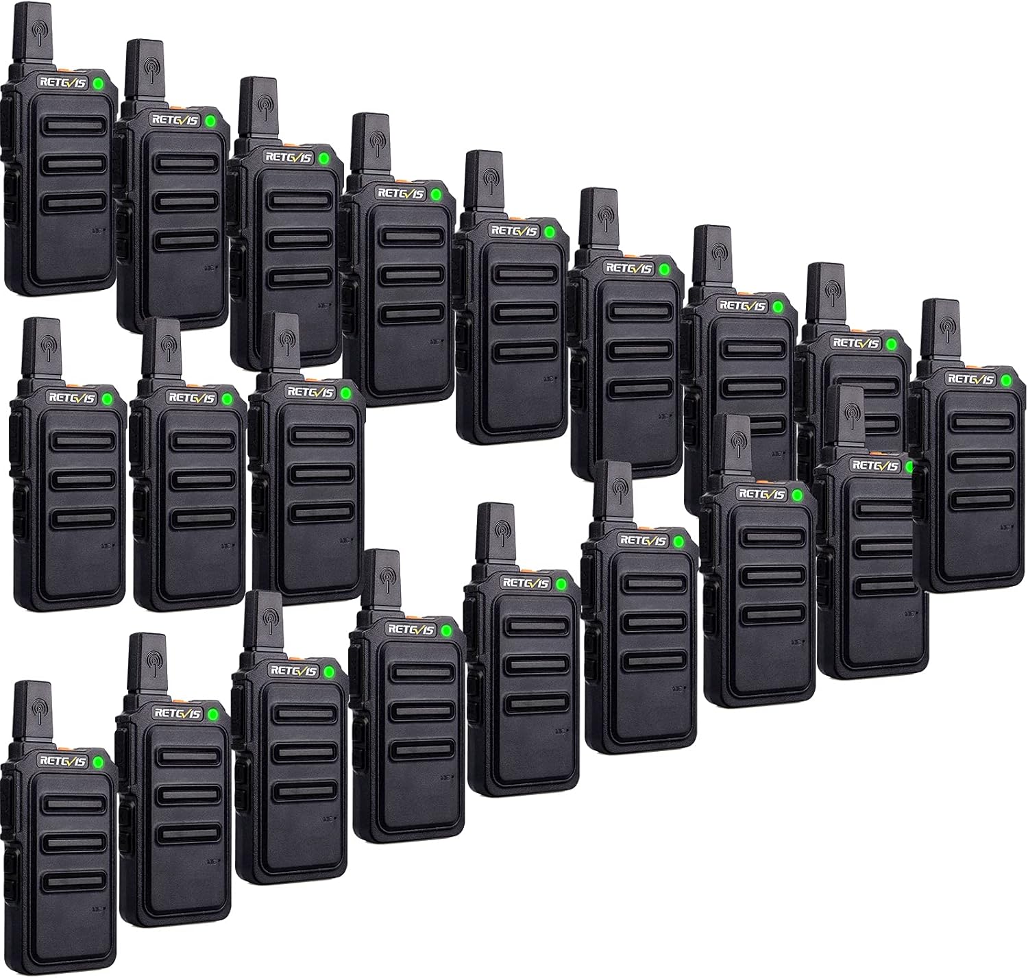 Retevis RT19 Walkie Talkies 20 Pack, Portable FRS Two Way Radios, Walkie Talkies for Adults, Small, Mini, Metal Clip, USB Rechargeable, for Commercial Business