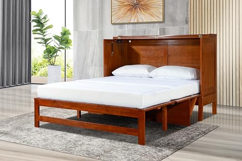 Amalfi Murphy Cabinet Chest Desk Bed with Drawers & USB Charging Station (Queen Size, Java)