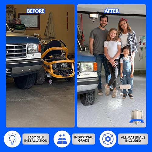 Garage Epoxy Floor Kit – 100% Solids - 2 Part Industrial-Grade Coating w/UltraGlaze Topcoat | DIY Slip & Hot Tire Resistant | 300 Sq Ft - Blue - 17 pc kit