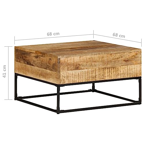 Coffee Table 26.8"x26.8"x16.1" Rough Mango Wood,Rustic Mango Wood Coffee Table with Iron Legs for Living Room Decor Accent Coffee Tables for Home & Kitchen