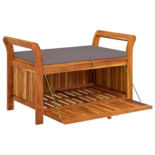 Patio Storage Bench with Cushion 35.8" Solid Wood Acacia,Acacia Wood Outdoor Garden Storage Bench with Seat Cushion for Comfortable Seating Outdoor Furniture, Storage Benches
