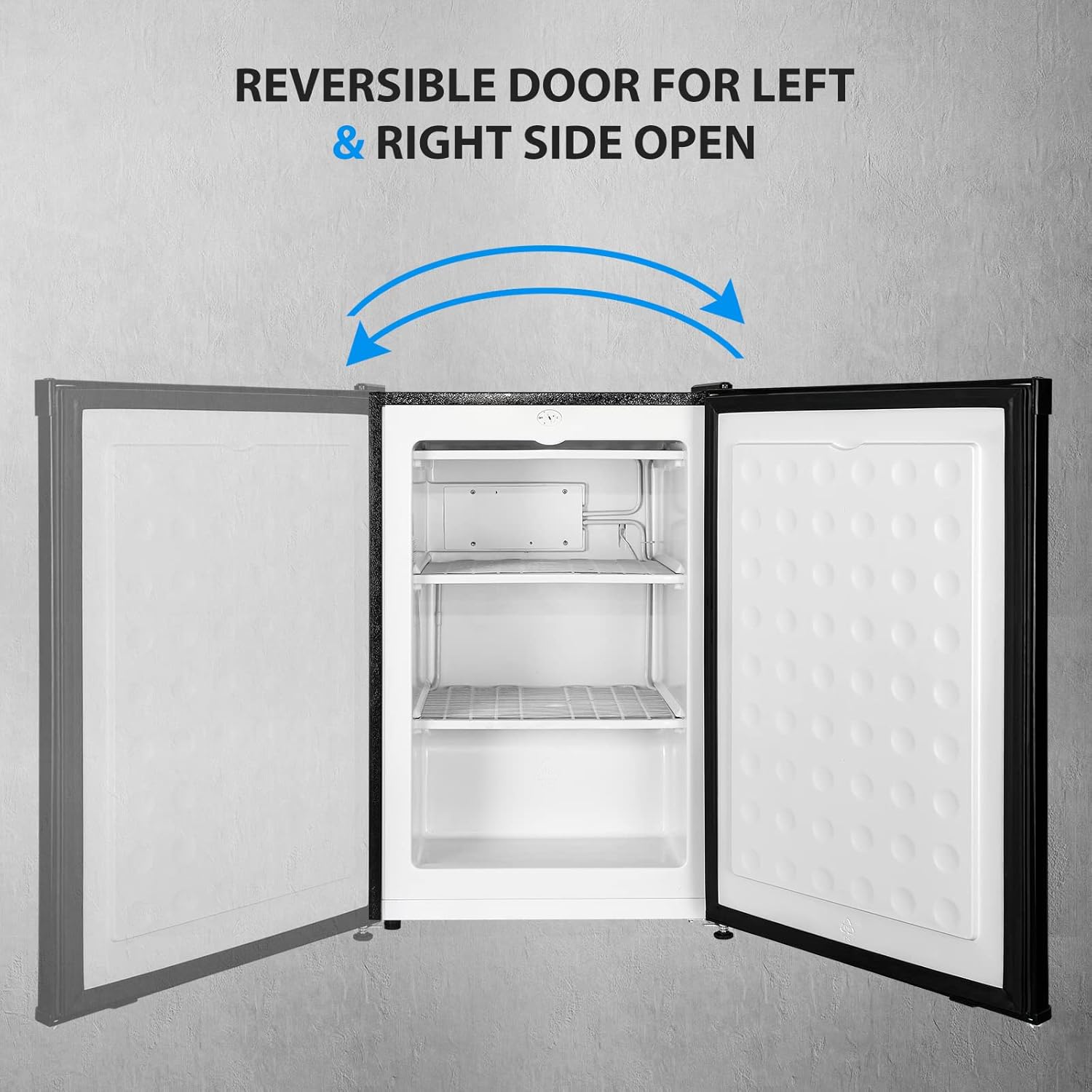 BANGSON Mini freezer, 1.1 Cu.ft Upright Freezer, Standing Meat Freezer, Single Reversible Door, Removable Shelves, For Garage/Home/Kitchen/Office, Black