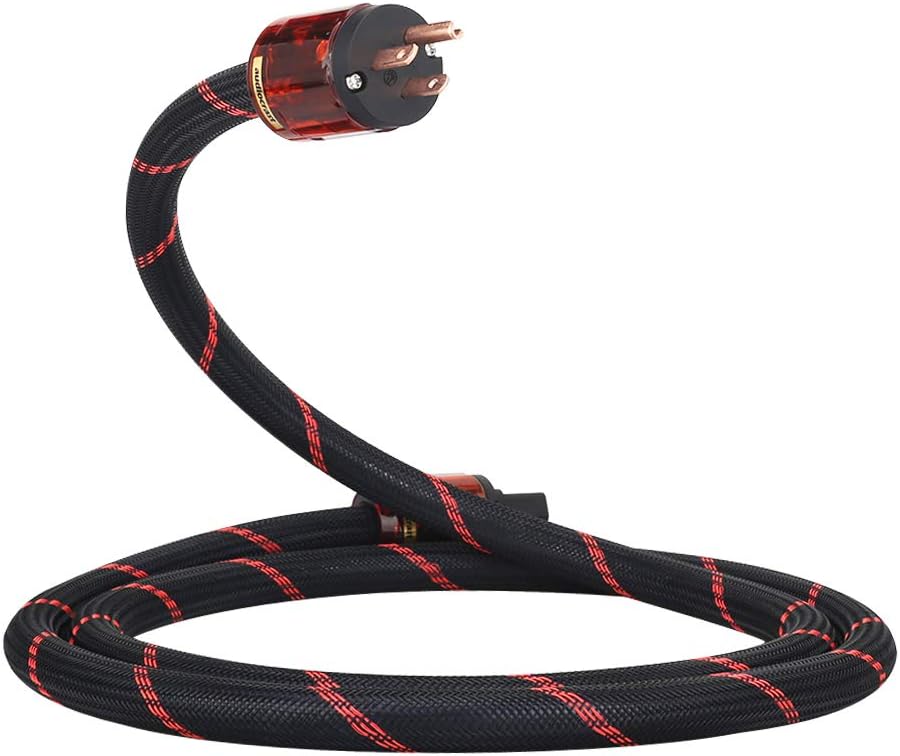 Audiocrast HiFi Power Cable, 125V 15A, Copper Shielding, Hi-End Braided Sleeve Amplifier Power Cord, AC Audiophile Power Cable with US Plug+IEC C13 Connector (6.6FT/2M)
