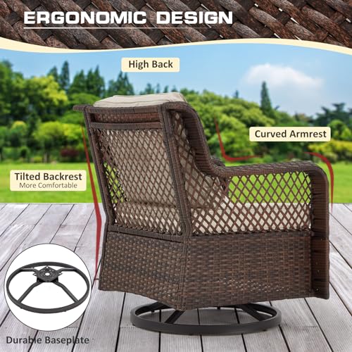6 Pieces 360° Swivel Rocking Chairs Patio Furniture Set Wicker Outdoor Conversations Sets with Table and Ottomans for Beckyard Garden (Beige)