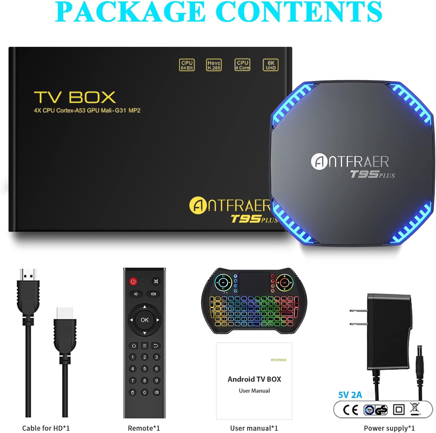Android TV Box 11.0, 2022 Newest Android TV Box 4GB RAM 32GB ROM with RK3566 Quad-Core，TV Box support Dual- WiFi 2.4G/5GHZ 1000M LAN 8K HDR 10/BT4.2/3D/ USB 3.0 with Wireless Mini-Keyboard Android Box