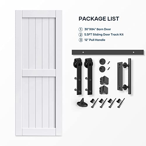 EaseLife 54 x 84 inch White Barn Door with 9FT Sliding Door Hardware Kit Included & Handle,Solid Wood Covered with Waterproof PVC Surface,DIY Assemblely,Easy Install,H-Frame,Fit 50-52in Wide Opening