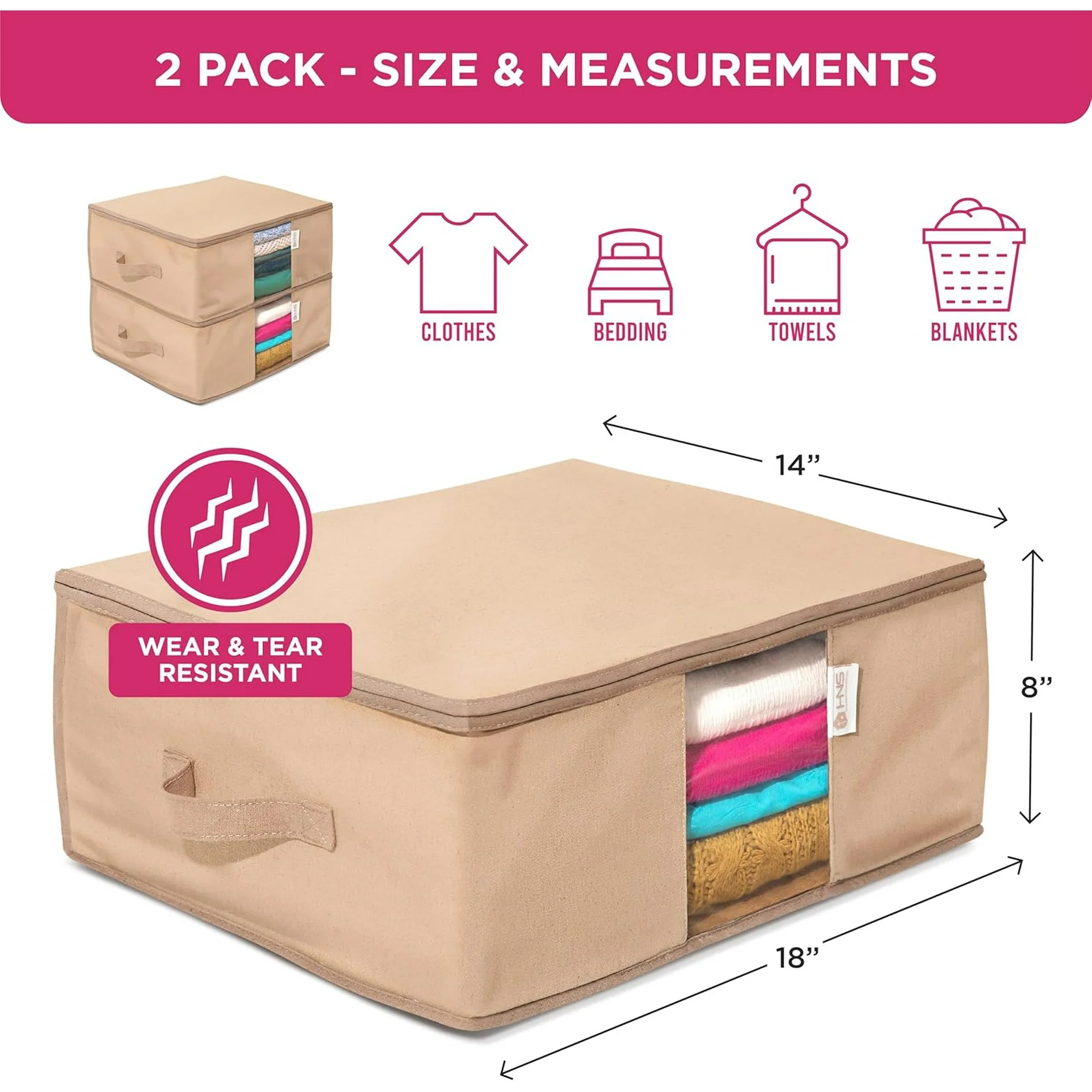 Moisture, Dirt &amp; Dust – Set of 2 Underbed Storage Bags for Clothes, Cashmere Sweaters, Bedding &amp; More - Underbed Storage - Beige, Cedar Clothes Storage Bag Organizer – Protects from Moths