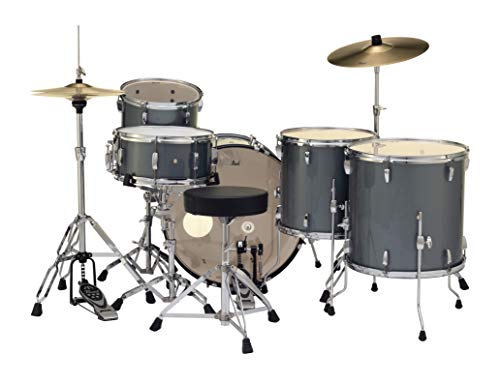 Pearl Roadshow Drum Set 4-Piece Complete Kit with Cymbals and Stands, Charcoal Metallic (RS584C/C706)