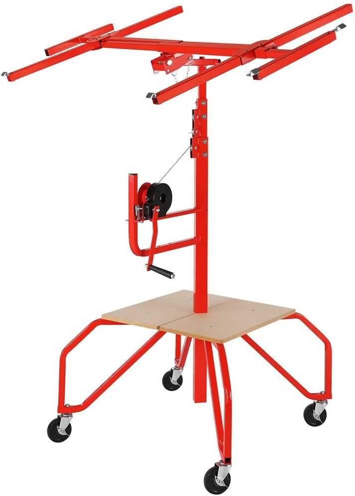 Drywall Lift Panel 11' Lift Drywall Panel Hoist Jack Lifter Jack Rolling Caster Wheel Sheetrock Drywall Lift Construction Tools (11FT)