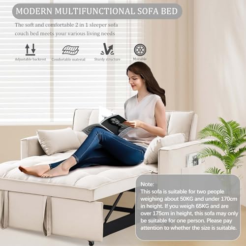 3 in 1 Sleeper Sofa Couch Bed, Velvet Convertible Loveseat Sleeper Sofa with 3 Level Adjustable Backrest, Storage Pockets, Toss Pillows, Pull Out Loveseat Sleeper for Living Room, Black