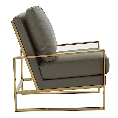 LeisureMod Jefferson Leather Accent Armchair with Elegant Gold Frame Modern Living Room Sofa Chair, White
