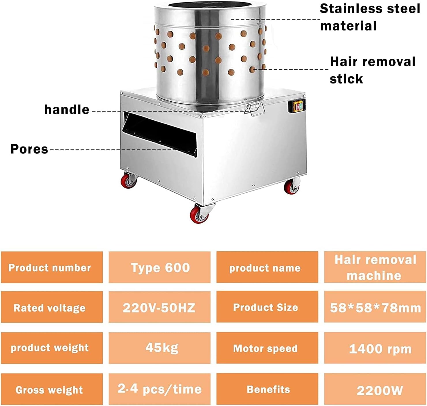Adasea Chicken Plucker, 1500W 275R/min Chicken Plucker Machine, 20 Inch Chicken Poultry Plucker Machine, Stainless Steel Feather Plucking Machine for Poultry, Chicken, Turkey, Quail, Duck, Bird