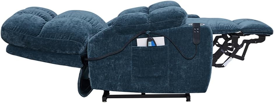 Power Lift Recliner Chair for Elderly, Dual Motor Power Lift Recliner Chair 180 Deg Lay Flat Sleeper Electric Recliner Chair Sofa with Remote Control Massage and Heat Cup Holder For Home Office Blue