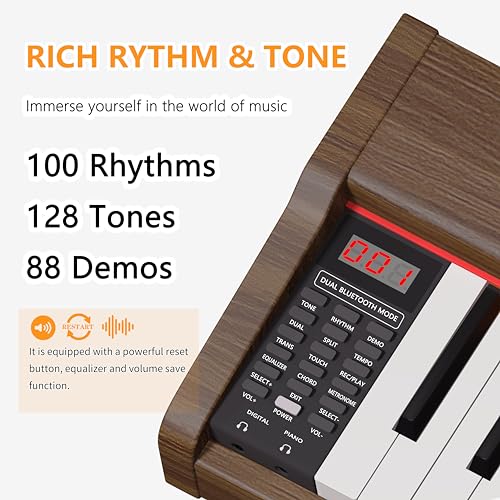 88 Key Fully Weighted Electric Piano Keyboard Hammer Action Full-size Digital Pianos for Beginners Adults Wooden Upright Piano with Sheet Music Stand Triple Pedal, Supports USB-MIDI Black