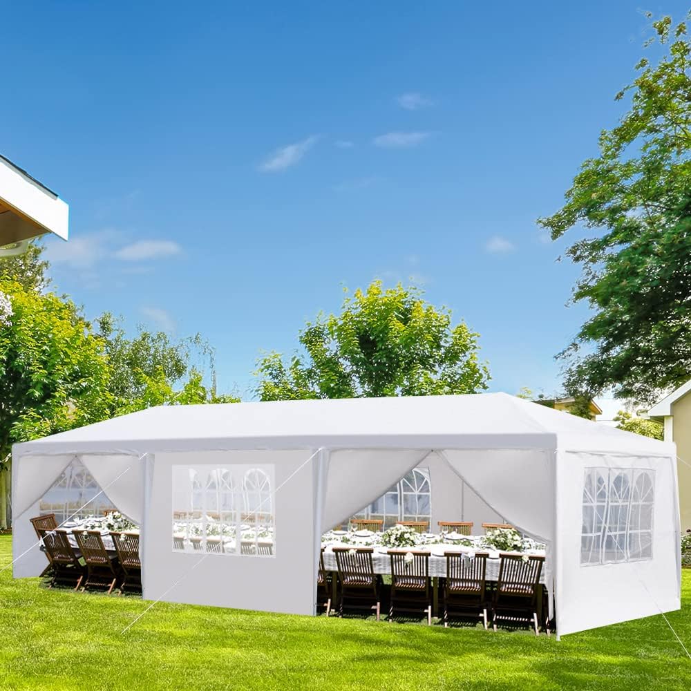Party Tent 10x30 Upgraded Thicken Steel Tubes Outdoor Waterproof White Canopy Wedding Gazebo Tent Shelter with Removable 8 Side Walls and 2 Doors…
