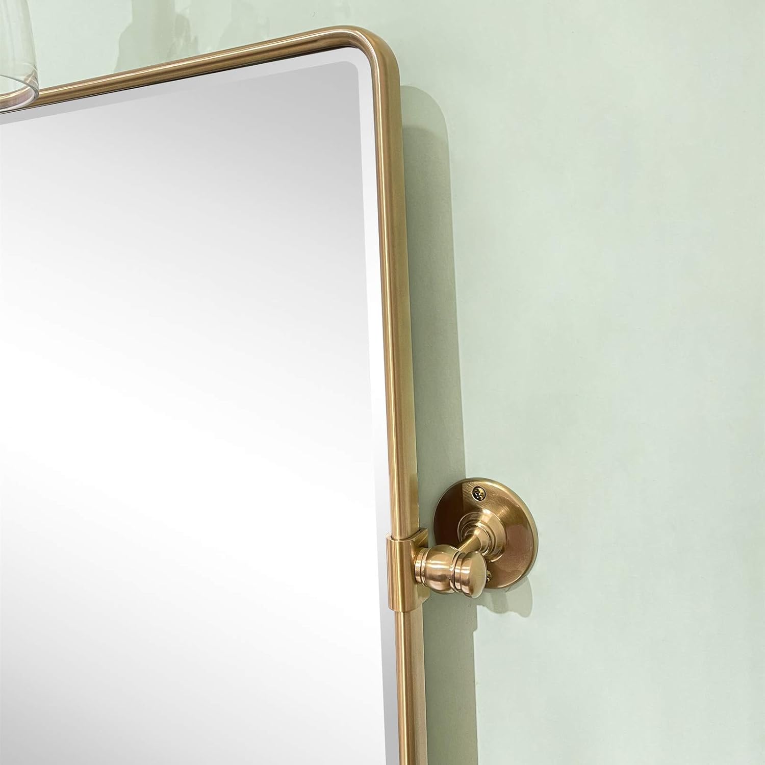 TEHOME 27 x 35'' Gold Pivot Mirror Brushed Champagne Gold Tilt Rectangle Bathroom Mirror Tilting Beveled Vanity Mirrors for Wall