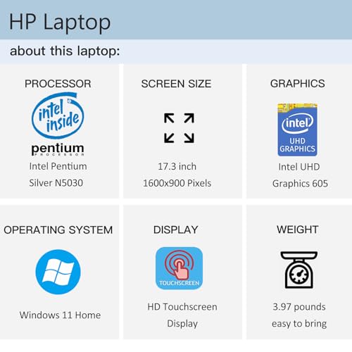 HP 17.3" Touchscreen Laptop Latest for Student and Business - Intel Pentium N5030(4-core) Processor, 16GB RAM, 1TB SSD, 10h Long Battery Life, Wi-Fi, HD Webcam, Numeric Keypad, Windows 11 Home in S
