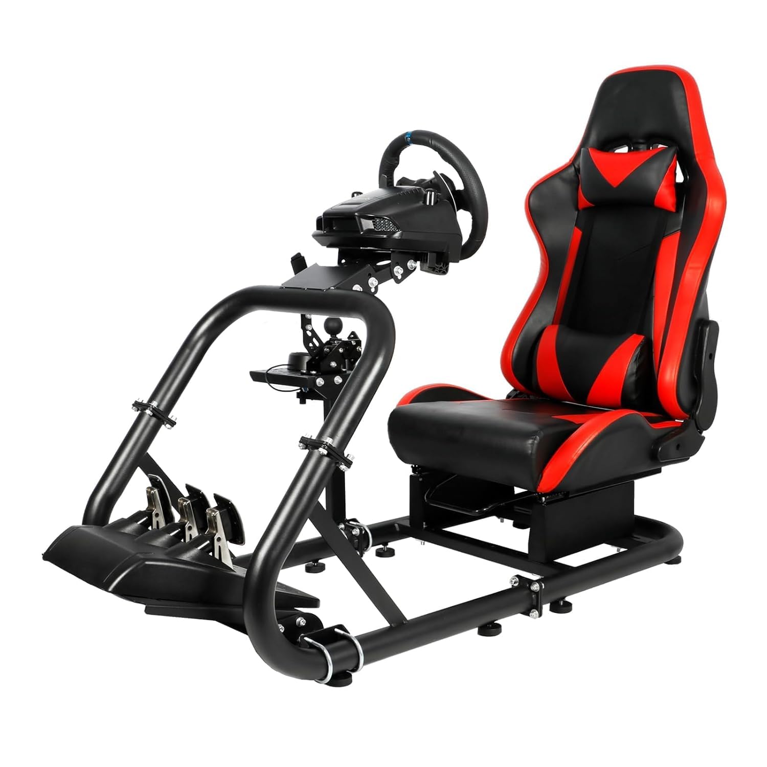 Mokapit Racing Simulator Cockpit with Red Seat,50mm Large Round Tube & More Stable,Fit for Thrustmaster/Logitech/Fanatec G920 G923 G29,Professional,No Pedal,Wheel & Shifter
