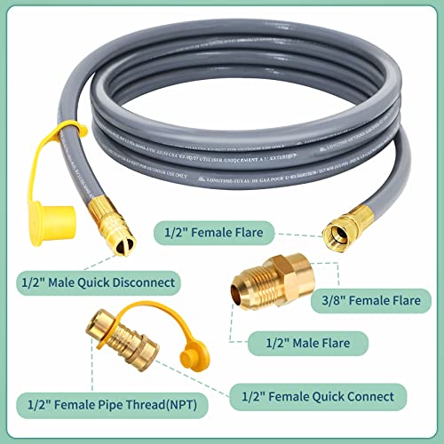 Upgraded 1/2 Inch ID Natural Gas Hose with 3/8 Inch Female Flare by 1/2 Inch Male Flare Adapter, Quick Connect Disconnect, Anti-Cracking for Natural Gas/Propane Equipment …