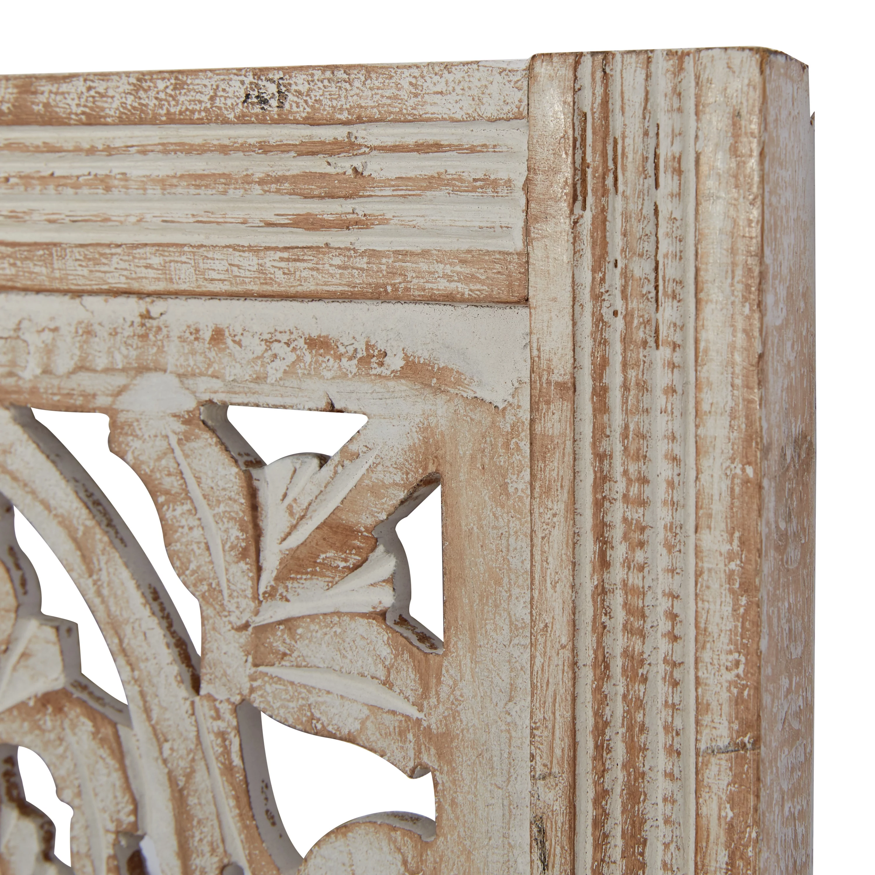 DecMode Neutral Cream/Distressed Wood Traditional Mango Carved Wood Leaves Wall Decor, 12"L x 36"H, 1-Piece