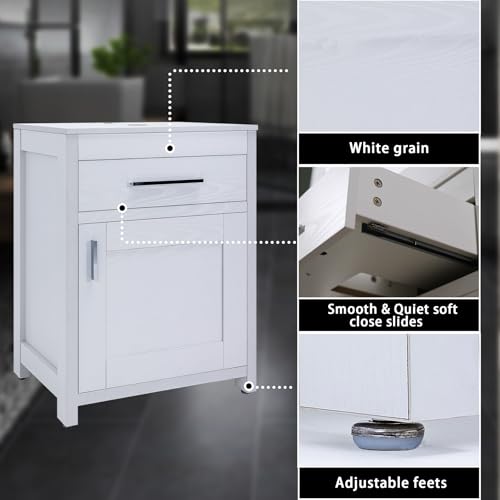 24 Inch Bathroom Vanity Sink Combo, Modern Pedestal Vanity Set, Sink Stand Under Sink Storage Cabinet Basin Vessel Sink with Chrome Faucet, Pop Up (WHITE WOOD 99B)
