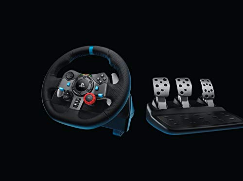 Logitech G29 Driving Force Racing Wheel and Floor Pedals, Real Force Feedback, Stainless Steel Paddle Shifters, Leather Steering Wheel Cover, Adjustable Floor Pedals, EU-Plug, PS4/PS3/PC/Mac, Black