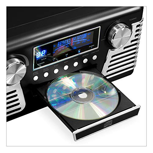 Victrola Haley Retro Bluetooth Record Player & Multimedia Center with Built-in Speakers - 3-Speed Turntable, CD Player, AM/FM Radio, 3.5mm Aux-In, Wireless Music Streaming, Black