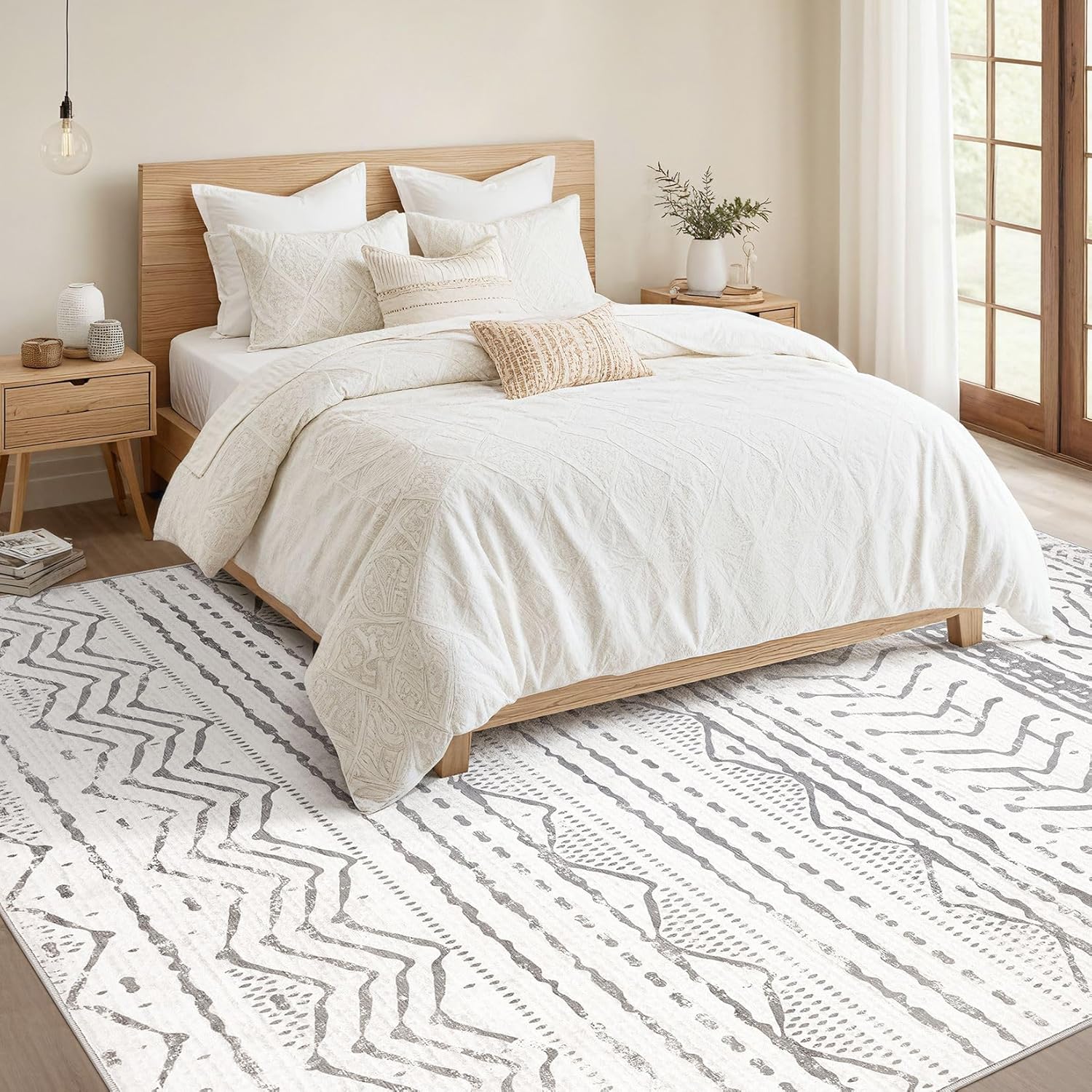 9x12 Area Rug Living Room Rugs: Large Soft Machine Washable Boho Moroccan Farmhouse Neutral Stain Resistant Indoor Floor Rug Carpet for Bedroom Under Dining Table Home Office House Decor - Grey