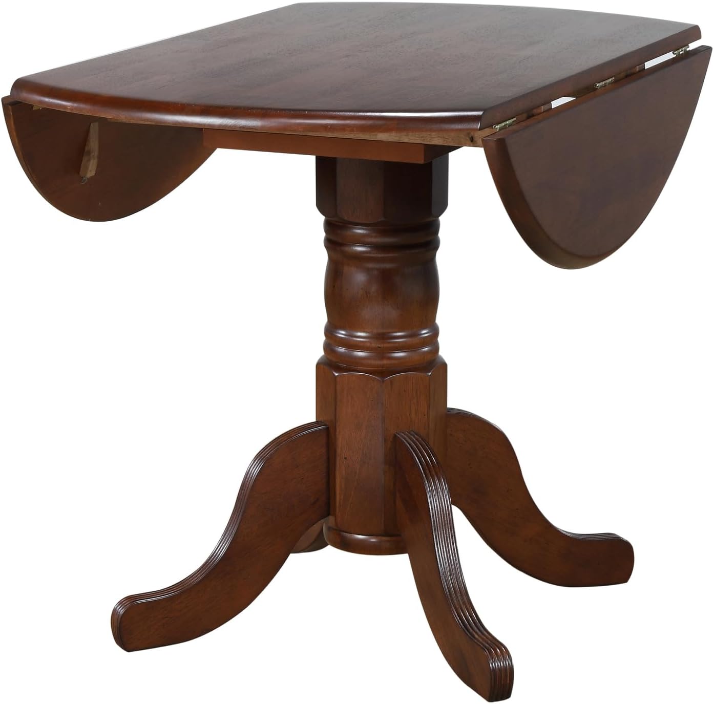 Art Deco Dreams 3 Piece 42" Round Extendable Drop Leaf Dining Table Set, Chestnut Brown, Coastal Cool Chairs, Seats 4