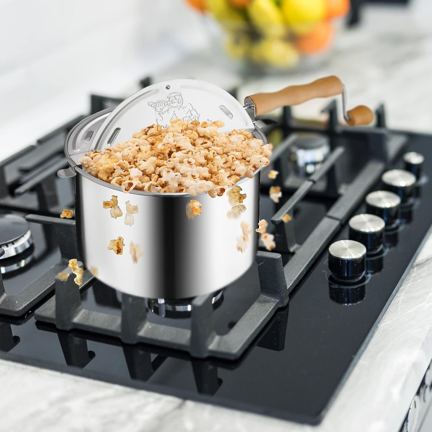 Great Northern Popcorn Stovetop Popcorn Maker With Wooden Handles, Silver, 5qt (529019ECS)