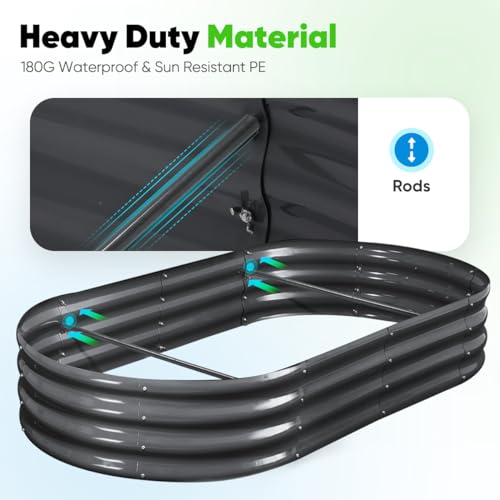 Quictent Galvanized Raised Garden Bed Kit with Anti-Bird Netting Mesh Cover, Large Oval Metal Outdoor Planter Garden Boxes for Vegetables Herbs Flowers, 6x3x1Ft