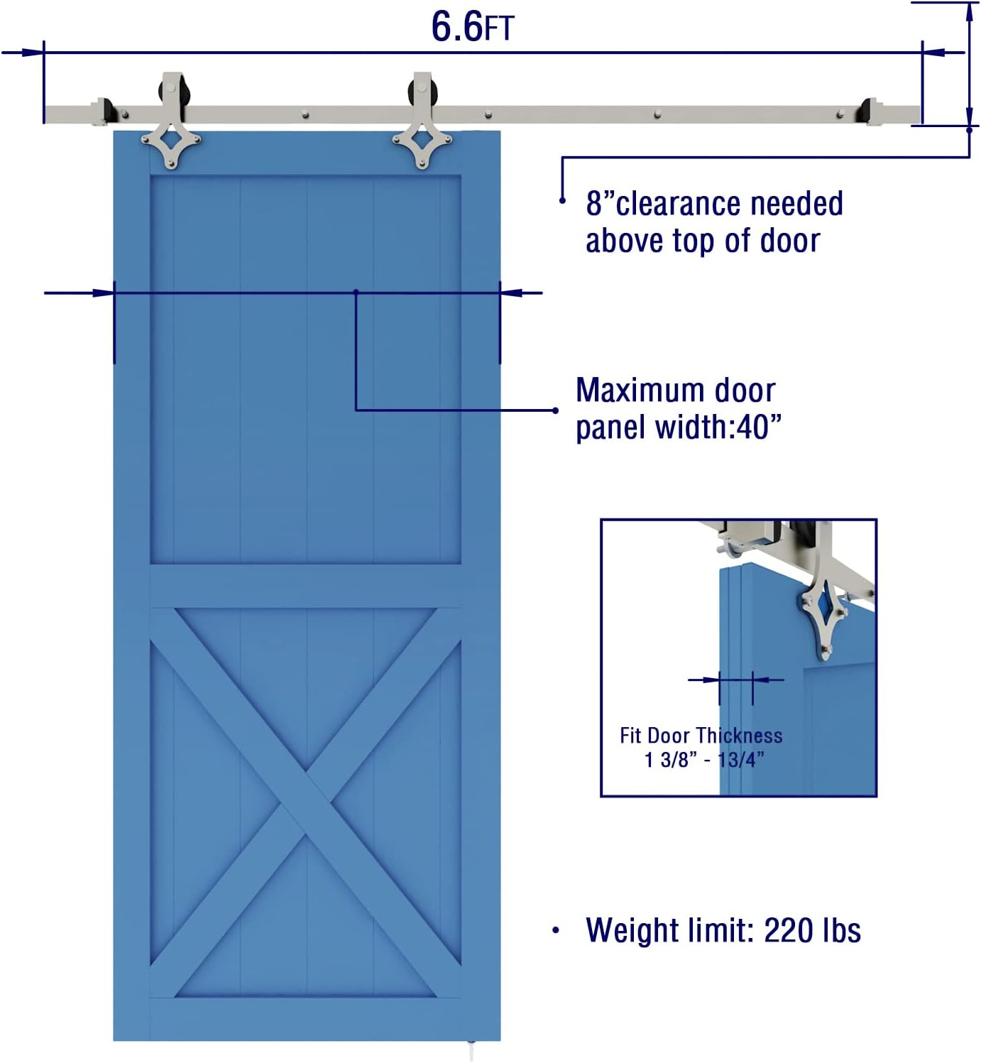 JUBEST Satin Nickel Sliding Barn Door Hardware Kit Smoothly and Quietly Hanger Roller Flat Track Kit J Shape Roller