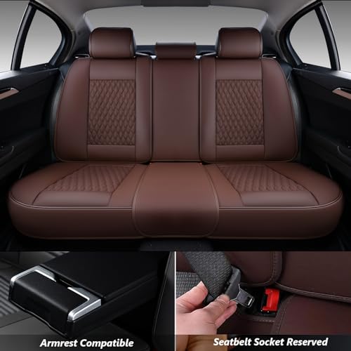 Coverado Car Seat Covers Full Set, Leather Seat Covers for Car Waterproof Automotive Seat Covers Protector Universal Fit for Most Cars SUV Truck with Lumbar Support(Red Line)