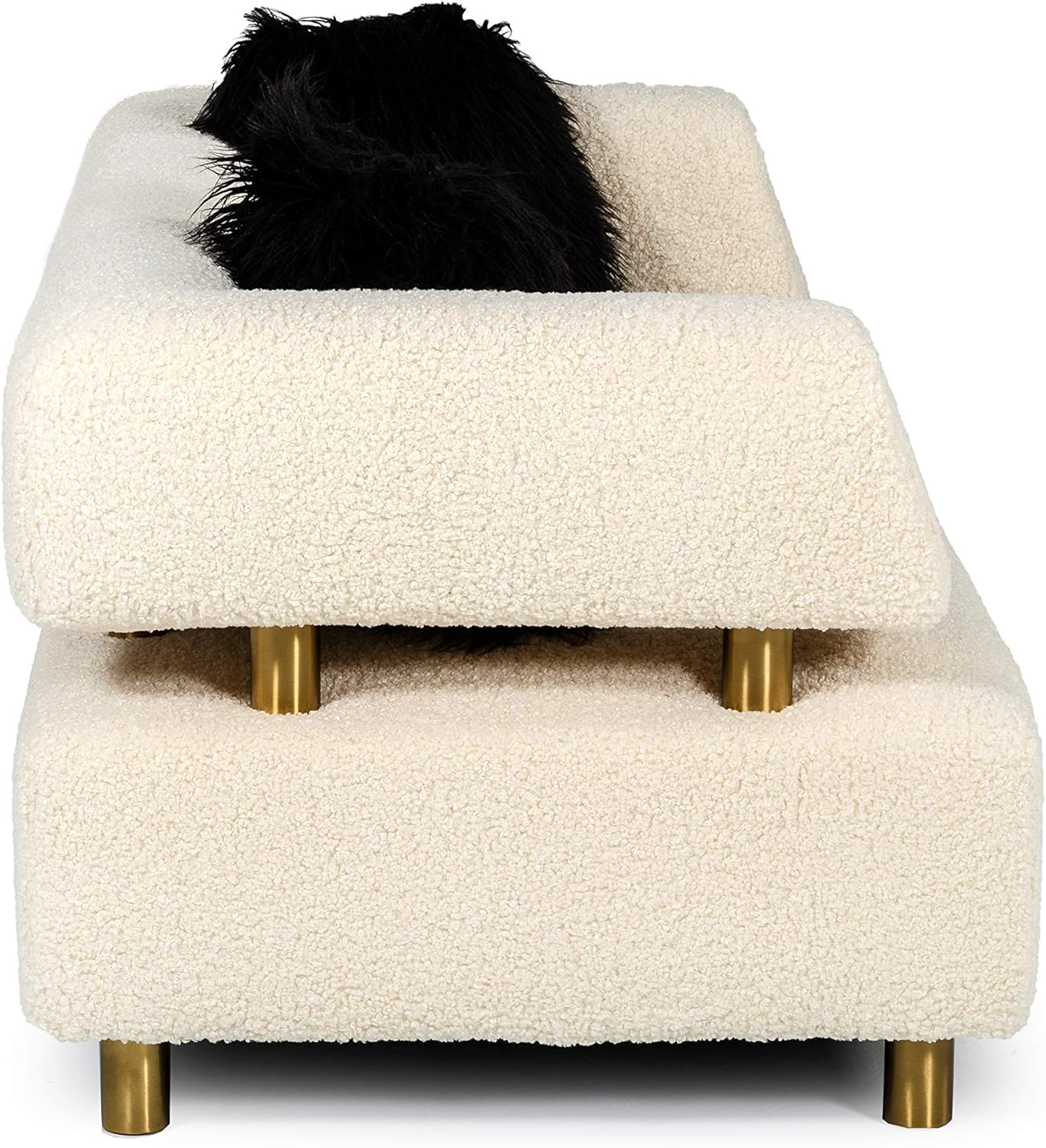 Blanka Collection Glam Style Polyester Fabric Upholstered Sofa with Tuxedo Arms and Brushed Gold Stainless Steel Legs, Beige